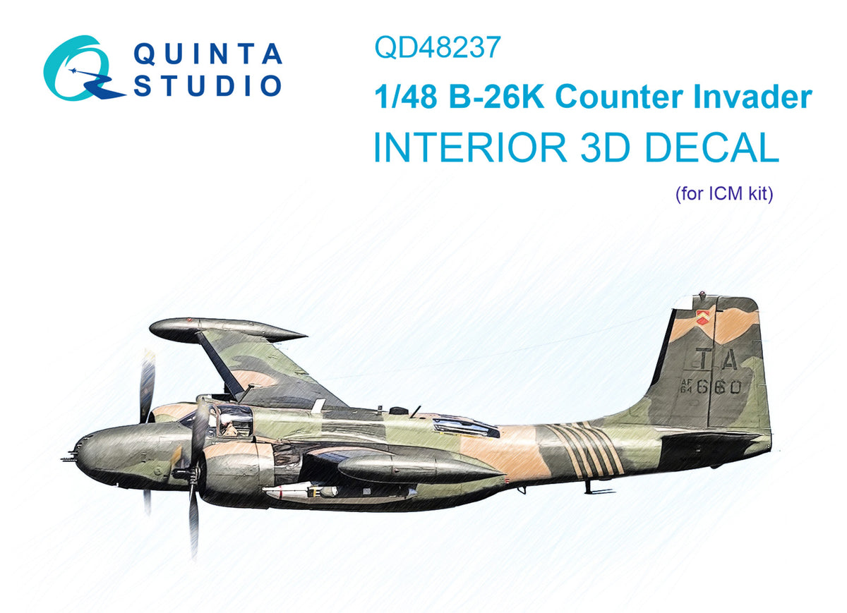 Douglas B-26K 3D-Printed coloured Interior on decal paper (designed to be used with ICM UA UK kits)