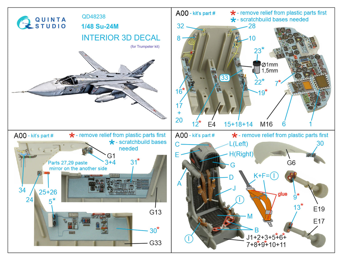 Sukhoi Su-24M 3D-Printed coloured Interior on decal paper (designed to be used with Trumpeter kits)