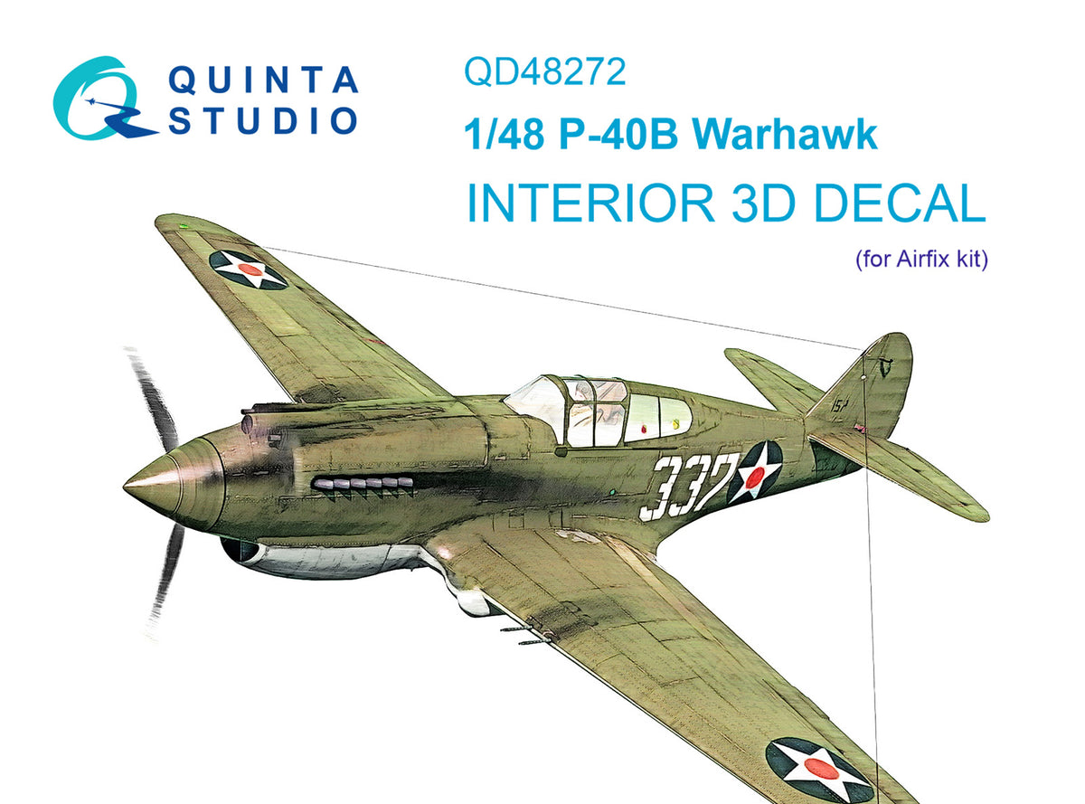 Curtiss P-40B 3D-Printed coloured Interior on decal paper (designed to be used with Airfix kits)