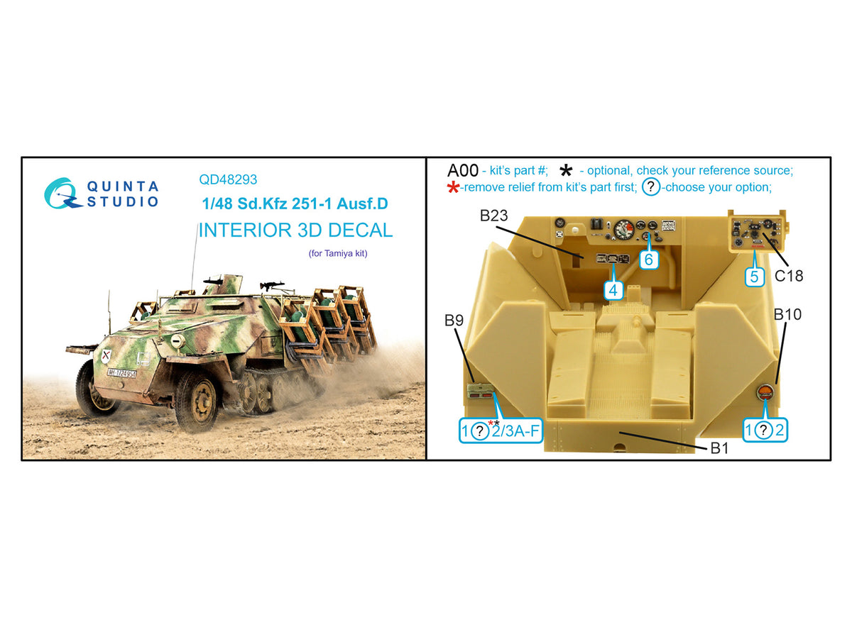 Sd.Kfz.251/1 Ausf.D 3D-Printed coloured Interior on decal paper (designed to be used with Tamiya kits)