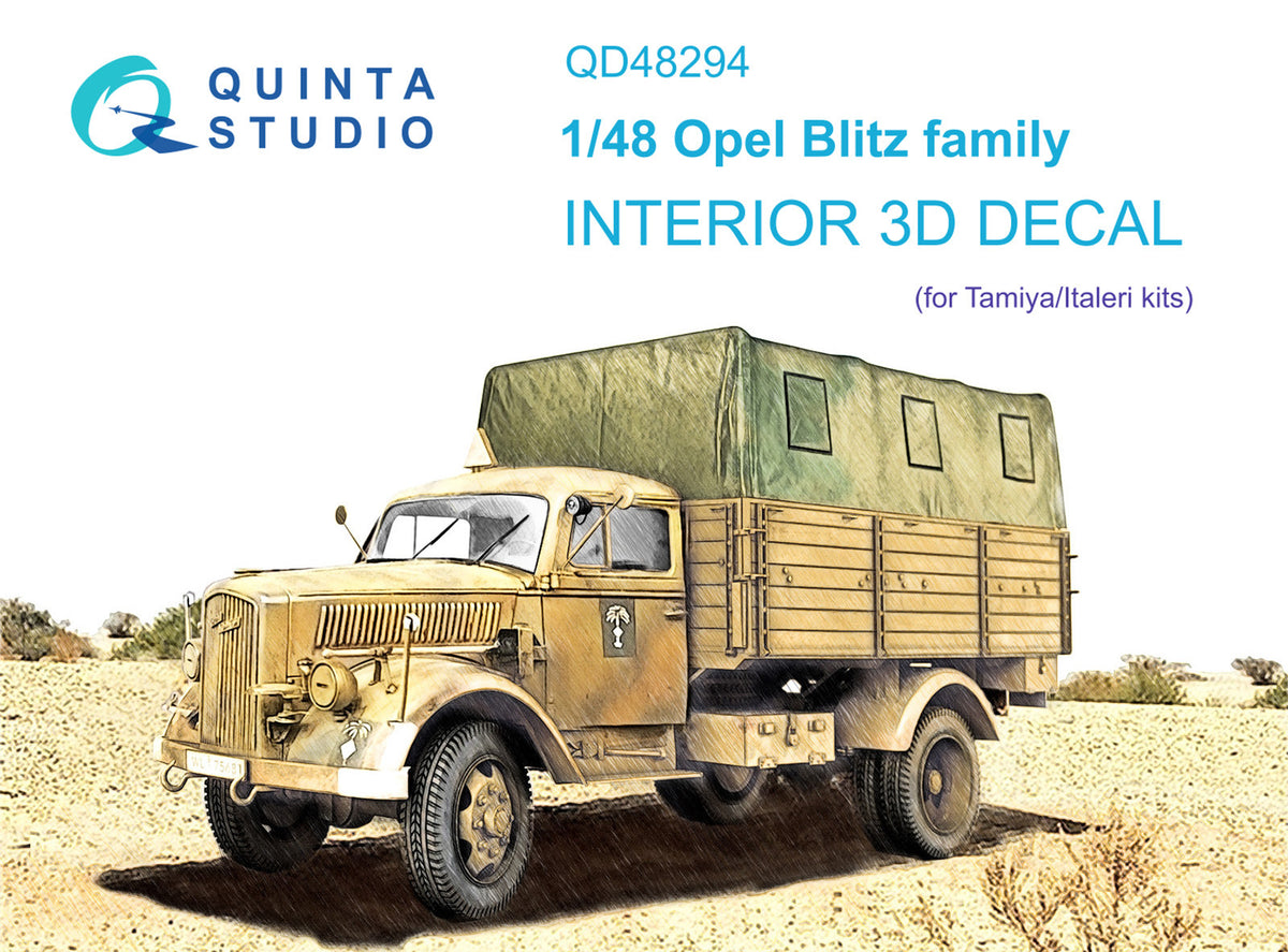 Opel Blitz family 3D-Printed coloured Interior on decal paper (designed to be used with Tamiya/Italeri kits)
