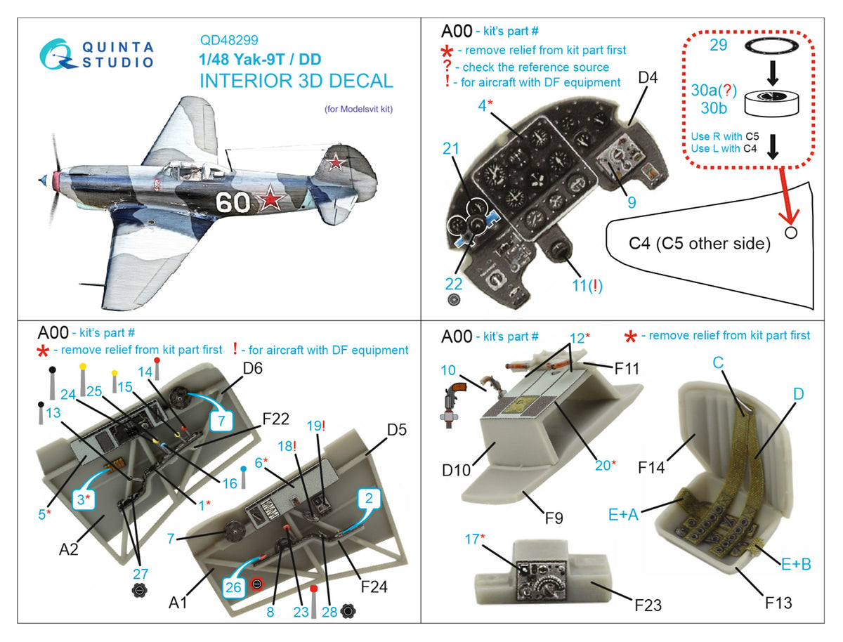 Yakovlev Yak-9DD/Yak-9T 3D-Printed coloured Interior on decal paper (designed to be used with Modelsvit kits)