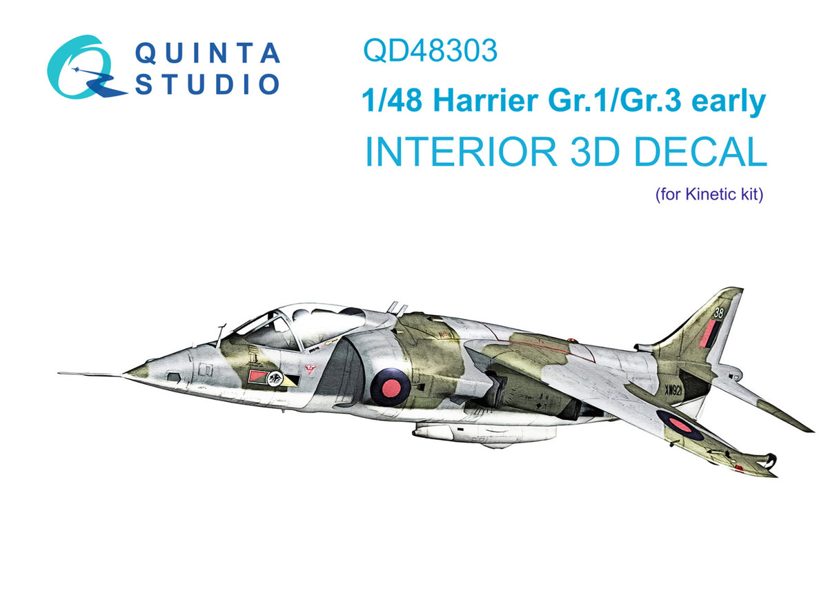 BAe Harrier Gr.1/Gr.3 Early 3D-Printed coloured Interior on decal paper (designed to be used with Kinetic Model kits)
