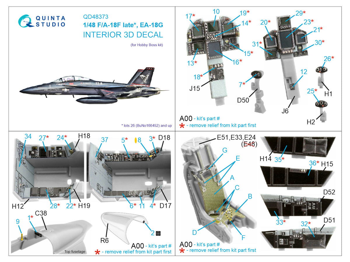 Boeing F/A-18F late / EA-18G 3D-Printed coloured Interior on decal paper (designed to be used with Hobby Boss kits)