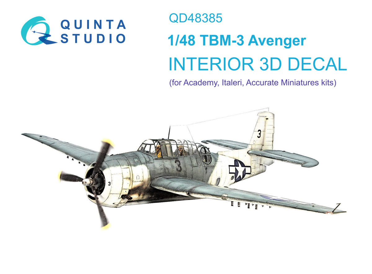 Grumman TBM-3 Avenger 3D-Printed coloured Interior on decal paper (designed to be used with Academy and Accurate Miniature kits)