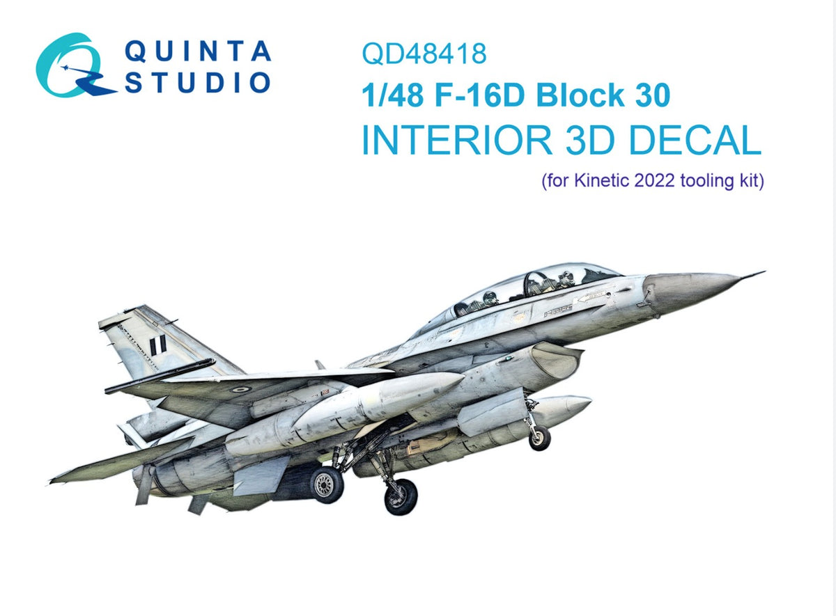 Lockheed-Martin F-16D block 30 3D-Printed coloured Interior on decal paper (designed to be used with Kinetic Model K48105 2022 tool kits)