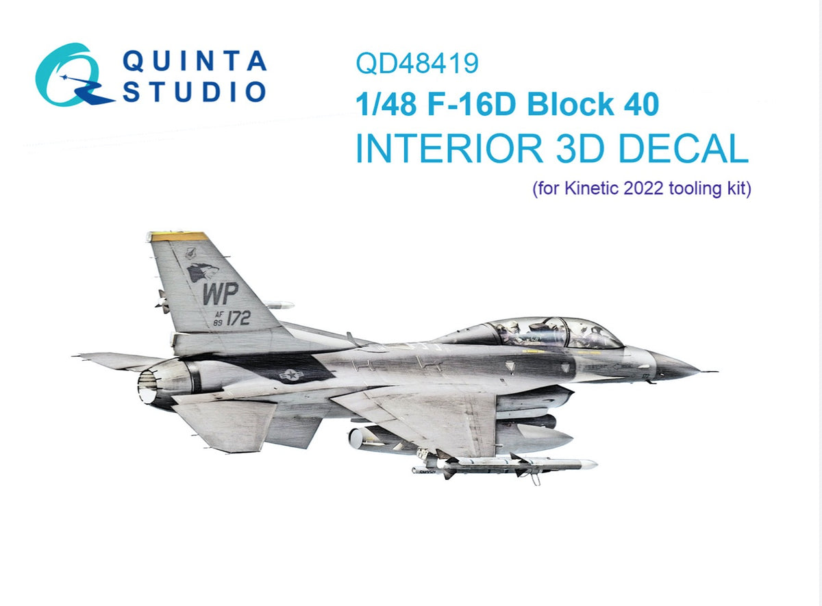 Lockheed-Martin F-16D block 40 3D-Printed coloured Interior on decal paper (designed to be used with Kinetic Model K48105 2022 tool kits)