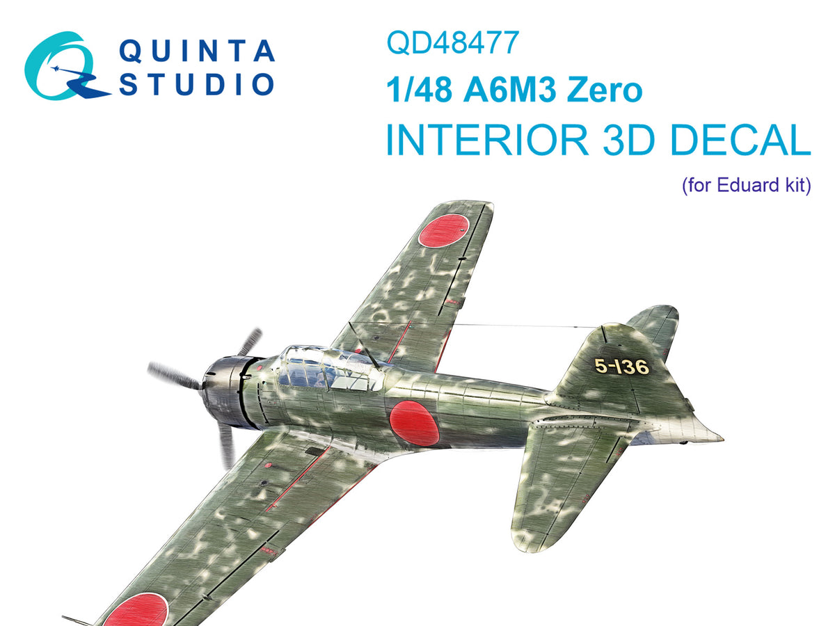 Mitsubishi A6M3 Zero 3D-Printed coloured Interior on decal paper (designed to be used with Eduard kits)