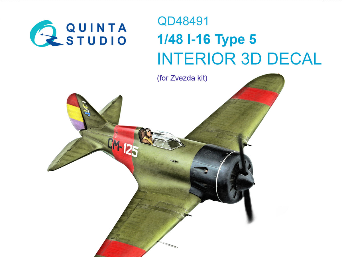 Polikarpov I-16 Type 5 3D-Printed coloured Interior on decal paper (designed to be used with Zvezda kits)