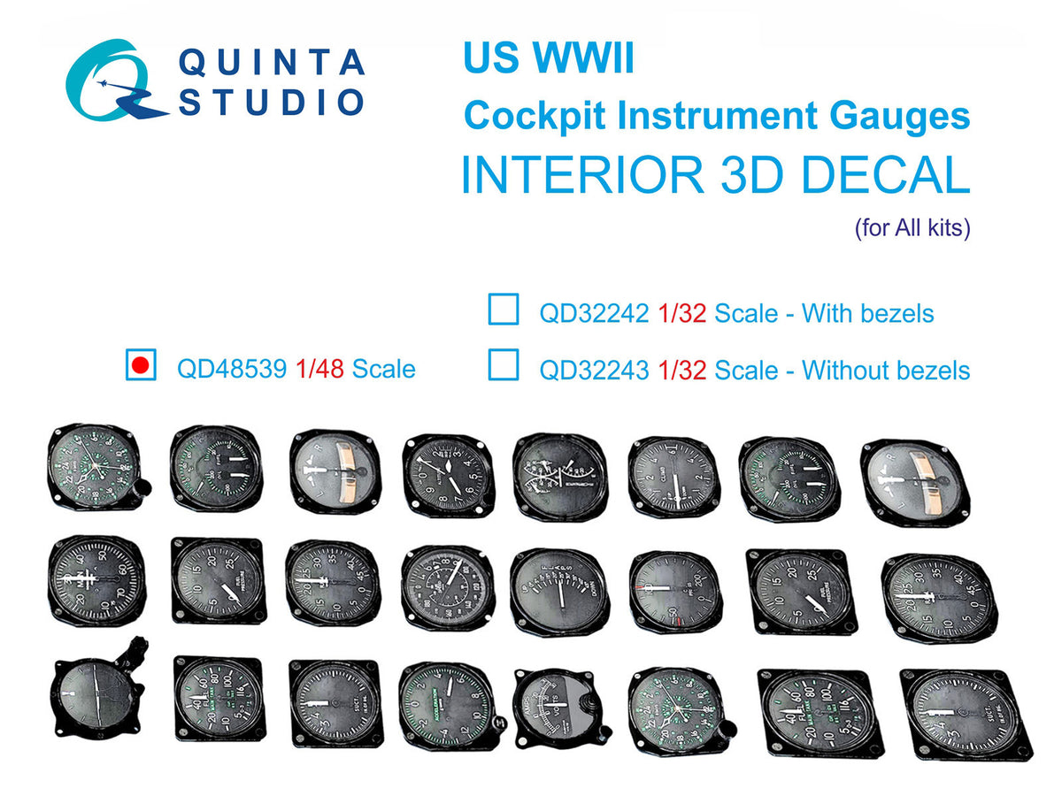 US WWII Cockpit instrument gauges 3D-Printed coloured Interior on decal paper (All Kits)