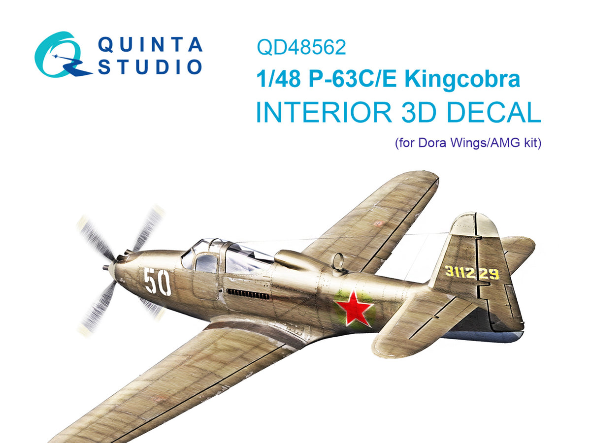 Bell P-63C/P-63E Kingcobra 3D-Printed & coloured Interior on decal paper (designed to be used with AMG and Dora Wings kits)