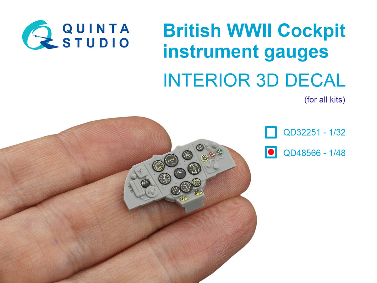 British WWII Cockpit instrument gauges 3D-Printed & coloured Interior on decal paper (All Kits)