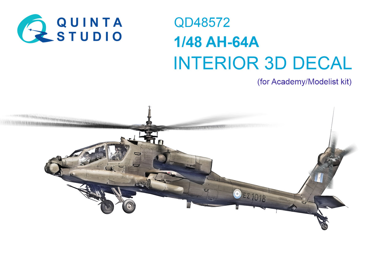 Bell/Boeing AH-64A 3D-Printed & coloured Interior on decal paper (designed to be used with Academy and Modelist kits)