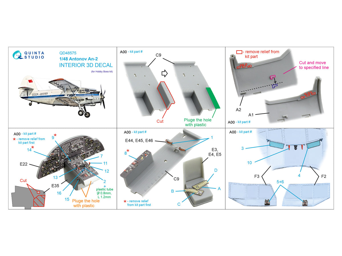 Antonov An-2 Colt 3D-Printed & coloured Interior on decal paper (designed to be used with Hobby Boss kits)