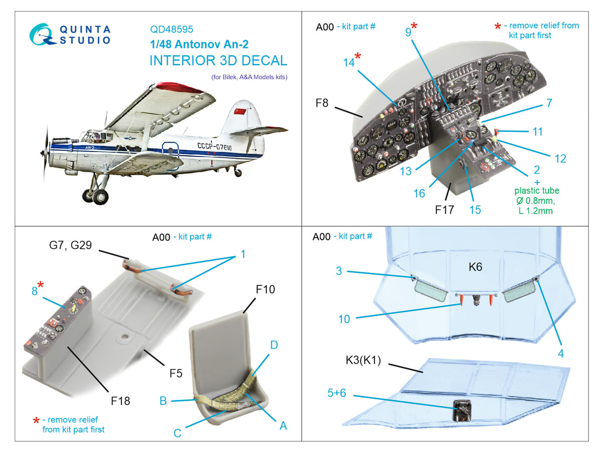 Antonov An-2 Colt 3D-Printed & coloured Interior on decal paper (designed to be used with A & A Models and Bilek kits)