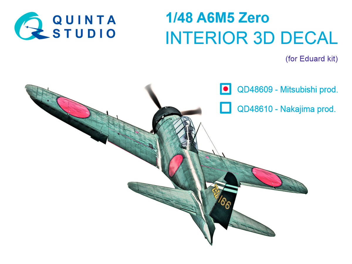 Mitsubishi A6M5 Zero (Mitsubishi Production) 3D-Printed & coloured Interior on decal paper(designed to be used with Eduard kits)