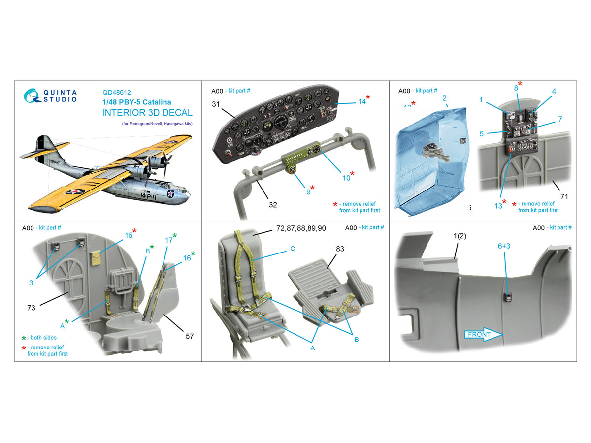 Consolidated PBY-5 Catalina 3D-Printed & coloured Interior on decal paper (designed to be used with Monogram and Revell kits)