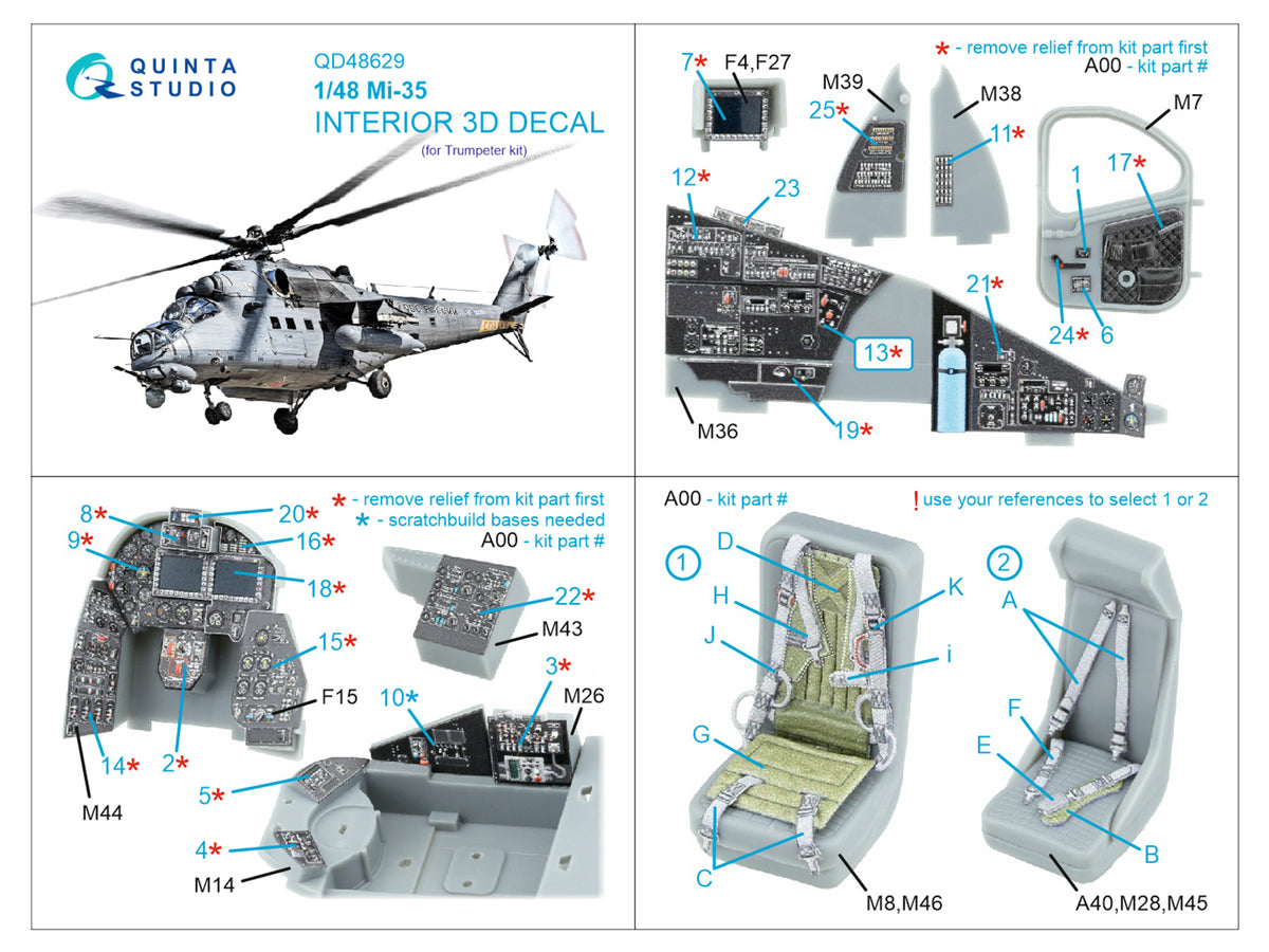 Mil Mi-35 3D-Printed & coloured Interior on decal paper (designed to be used with Trumpeter kits)