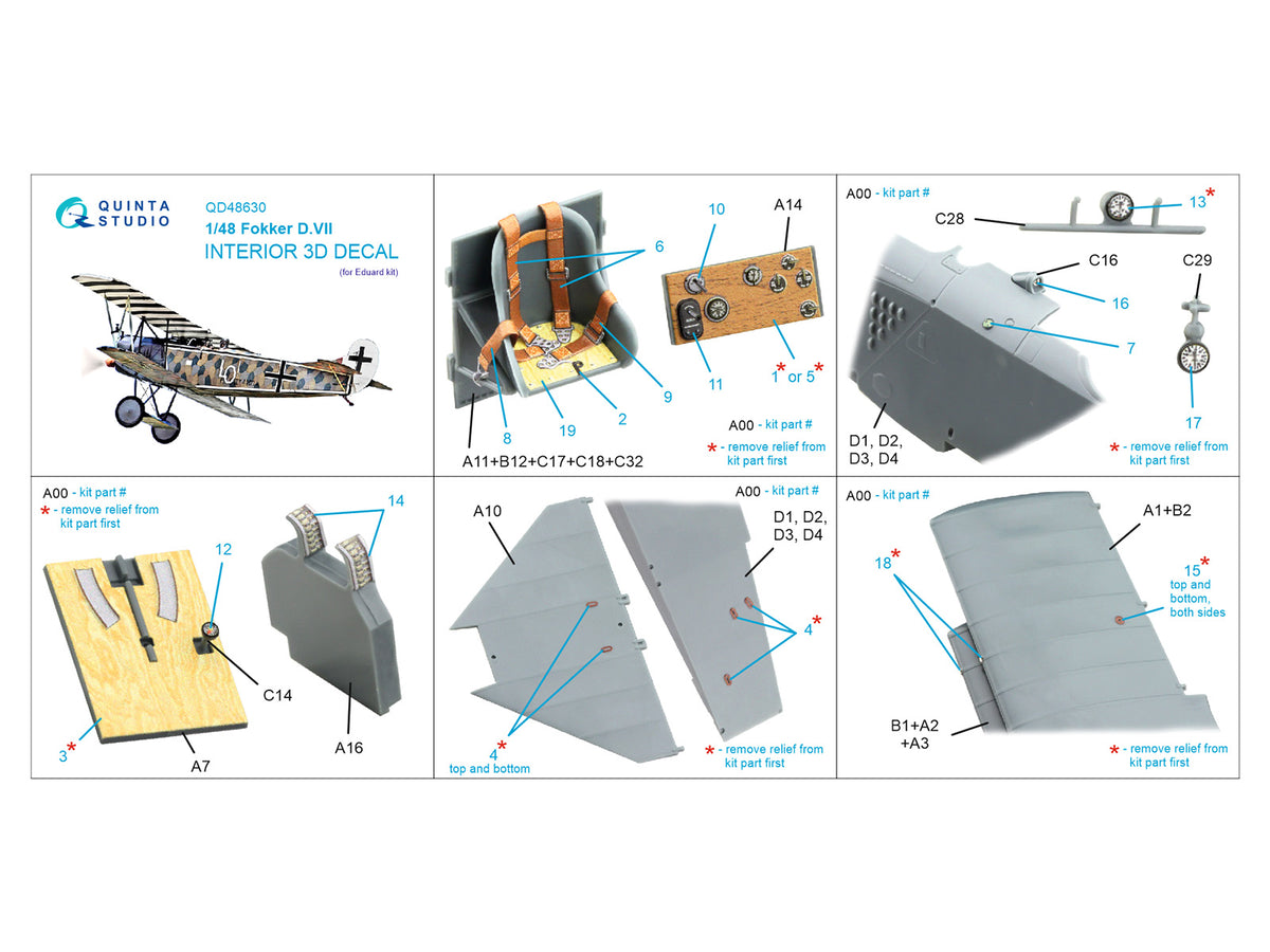 Fokker D.VII 3D-Printed & coloured Interior on decal paper (designed to be used with Eduard kits)