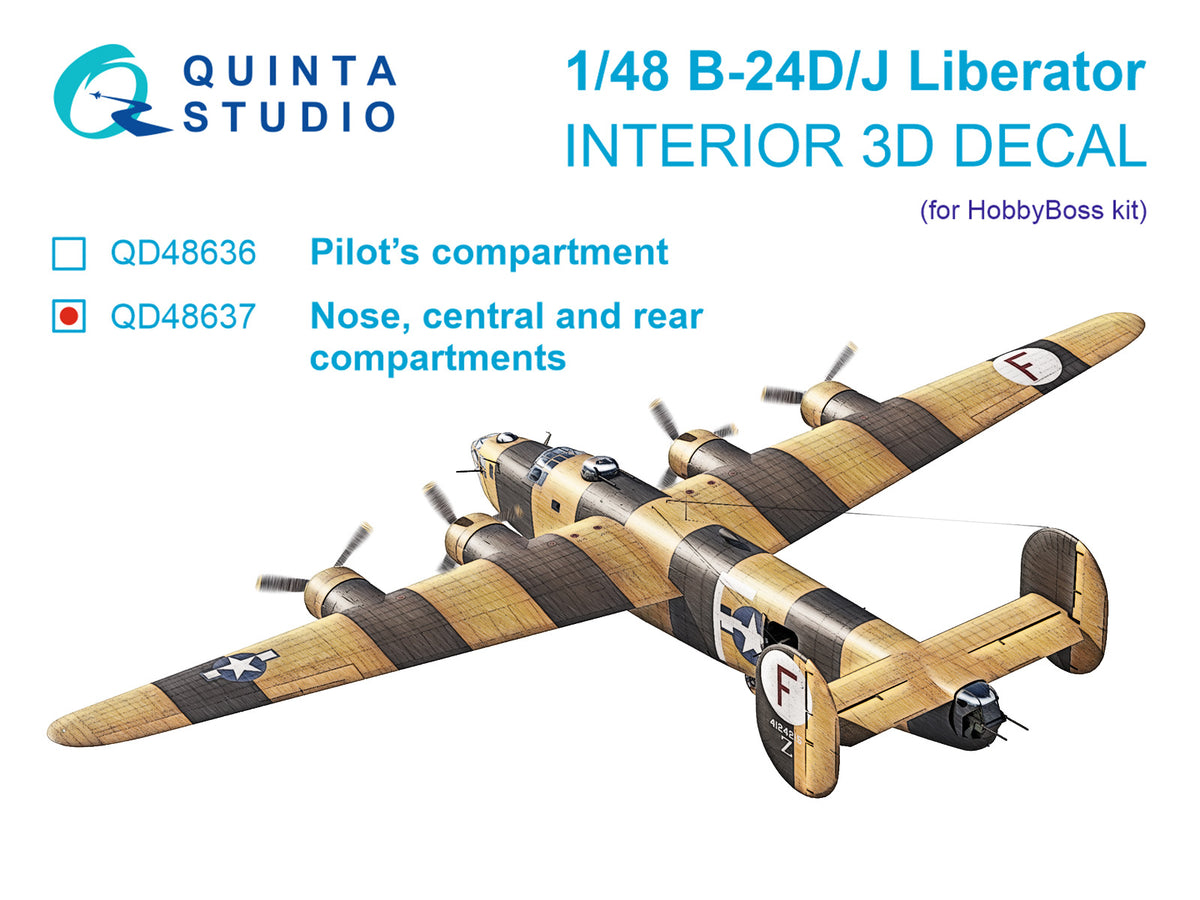 Consolidated B-24D/Consolidated B-24J Liberator. Nose, central and rear compartments. 3D-Printed & coloured Interior on decal paper (designed to be used with Hobby Boss kits)