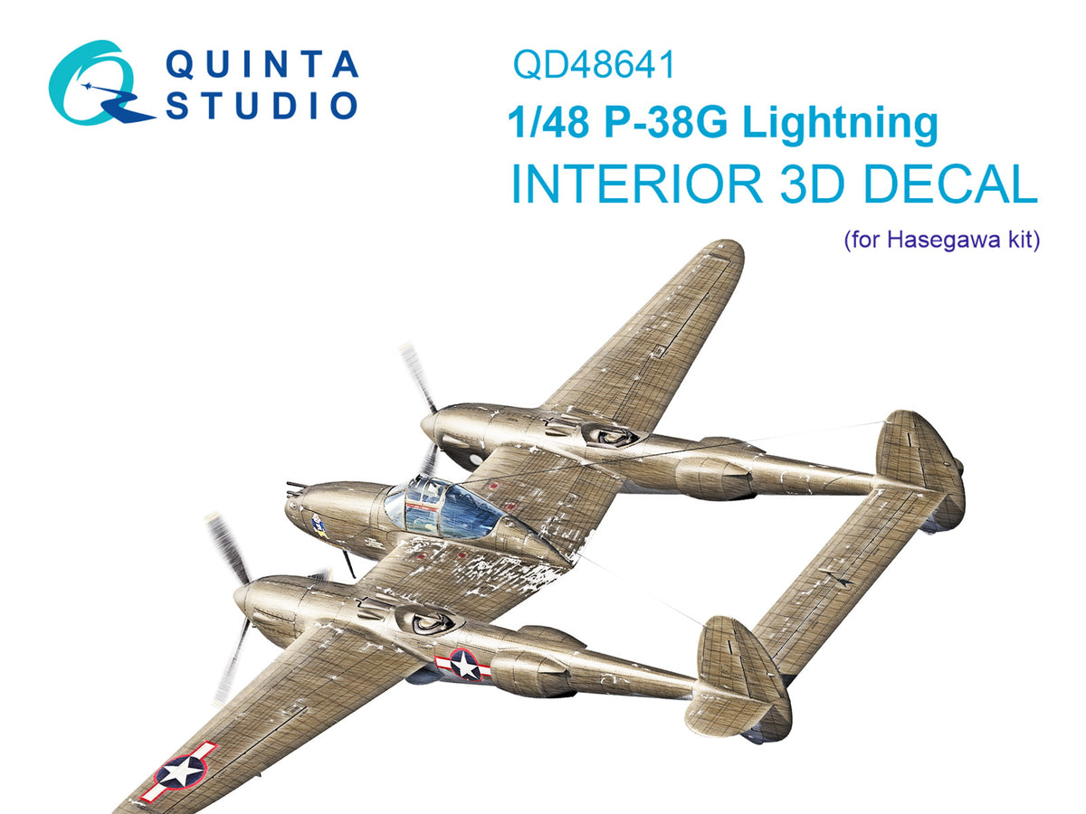 Lockheed P-38G Lightning 3D-Printed & coloured Interior on decal paper (designed to be used with Hasegawa kits)