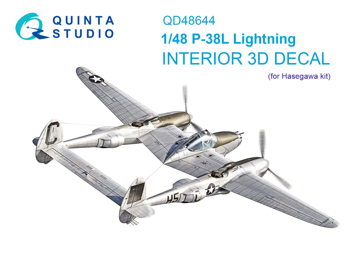 Lockheed P-38L Lightning 3D-Printed & coloured Interior on decal paper (designed to be used with Hasegawa kits)