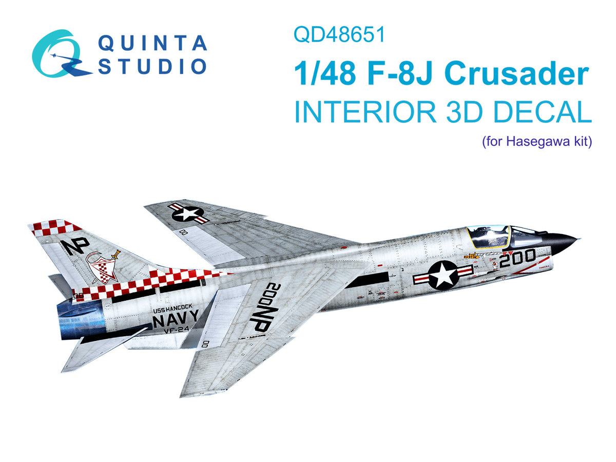 Vought F-8J Crusader 3D-Printed & coloured Interior on decal paper (designed to be used with Hasegawa and Hobby 2000 kits)