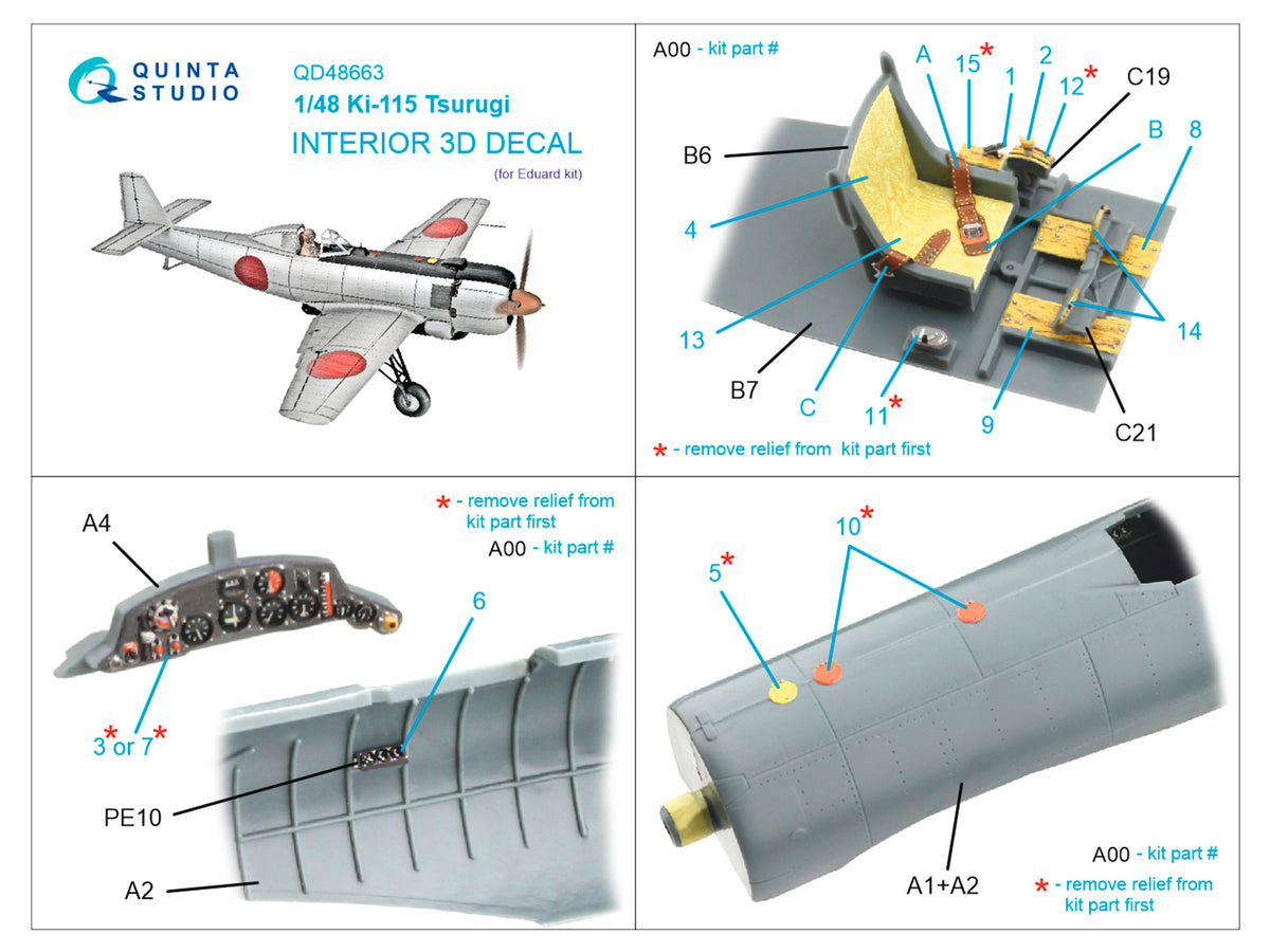 Nakajima Ki-115 Tsurugi 3D-Printed & coloured Interior on decal paper(designed to be used with Eduard kits)