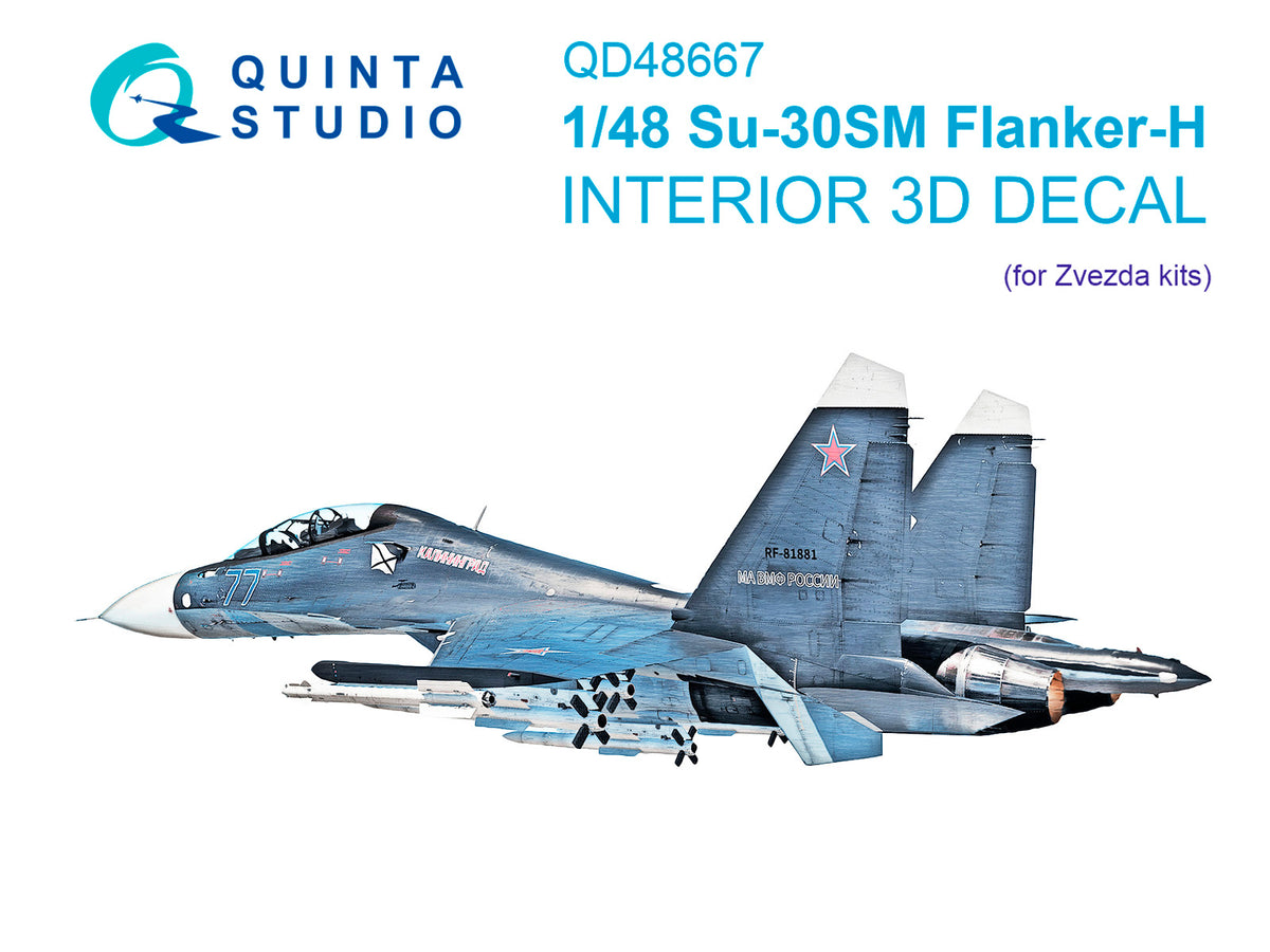 Sukhoi Su-30SM 3D-Printed & coloured Interior on decal paper (designed to be used with Zvezda kits)