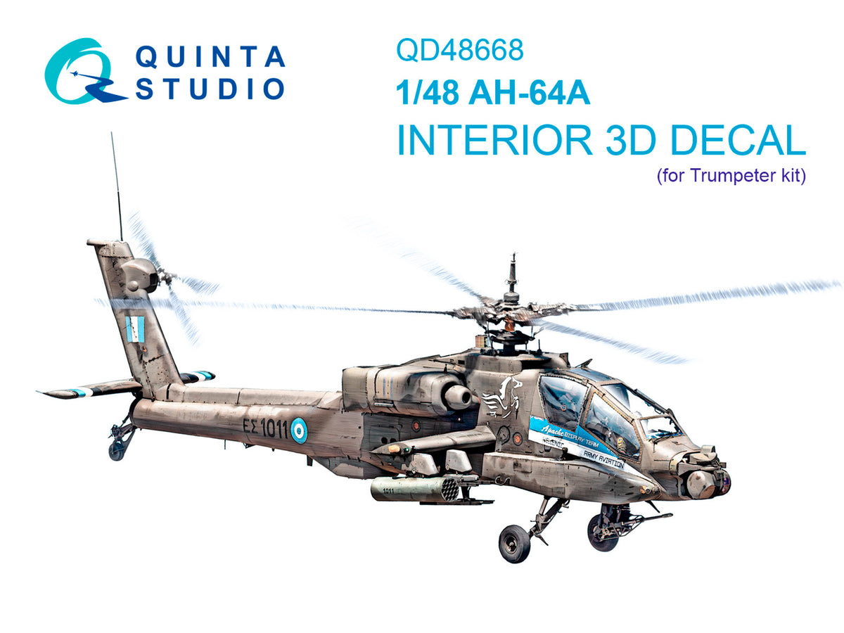 BACK IN STOCK!!! Bell/Boeing AH-64A Apache 3D-Printed & coloured Interior on decal paper (designed to be used with Trumpeter kits)