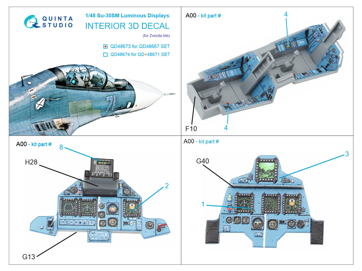Sukhoi Su-30SM luminous displays for QD48667/QDS-48667 sets (designed to be used with Zvezda kits)