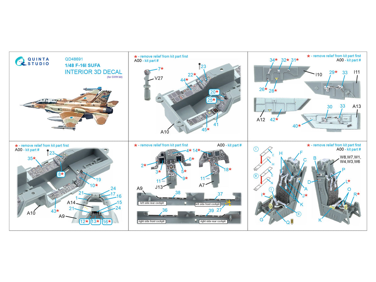 Lockheed-Martin F-16I SUFA 3D-Printed & coloured Interior on decal paper (designed to be used with Great Wall Hobby kits)