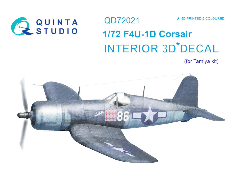 Vought F4U-1D Corsair 3D-Printed coloured Interior on decal paper (designed to be used with Tamiya kits)