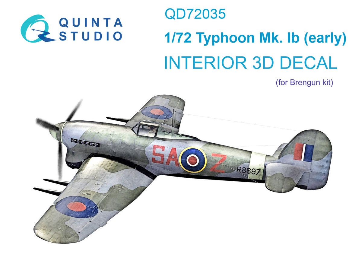 Hawker Typhoon Mk.Ib early 3D-Printed coloured Interior on decal paper (designed to be used with Brengun kits)