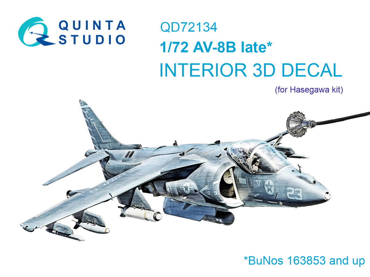 McDonnell-Douglas AV-8B late 3D-Printed coloured Interior on decal paper (designed to be used with Hasegawa kits)