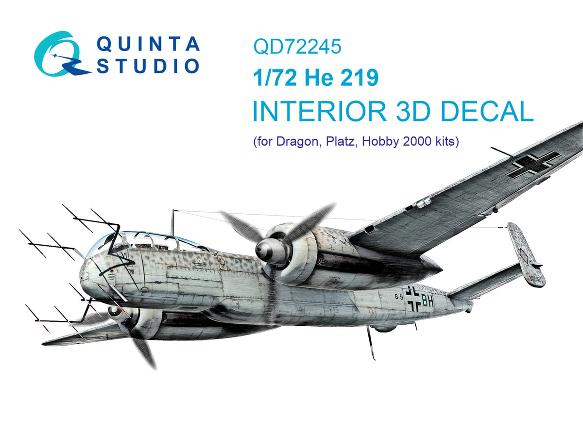 Heinkel He-219 3D-Printed & coloured Interior on decal paper (designed to be used with Dragon kits)[He-219A-0 UHU He-219LTV A-7 Owl He-219B-1]