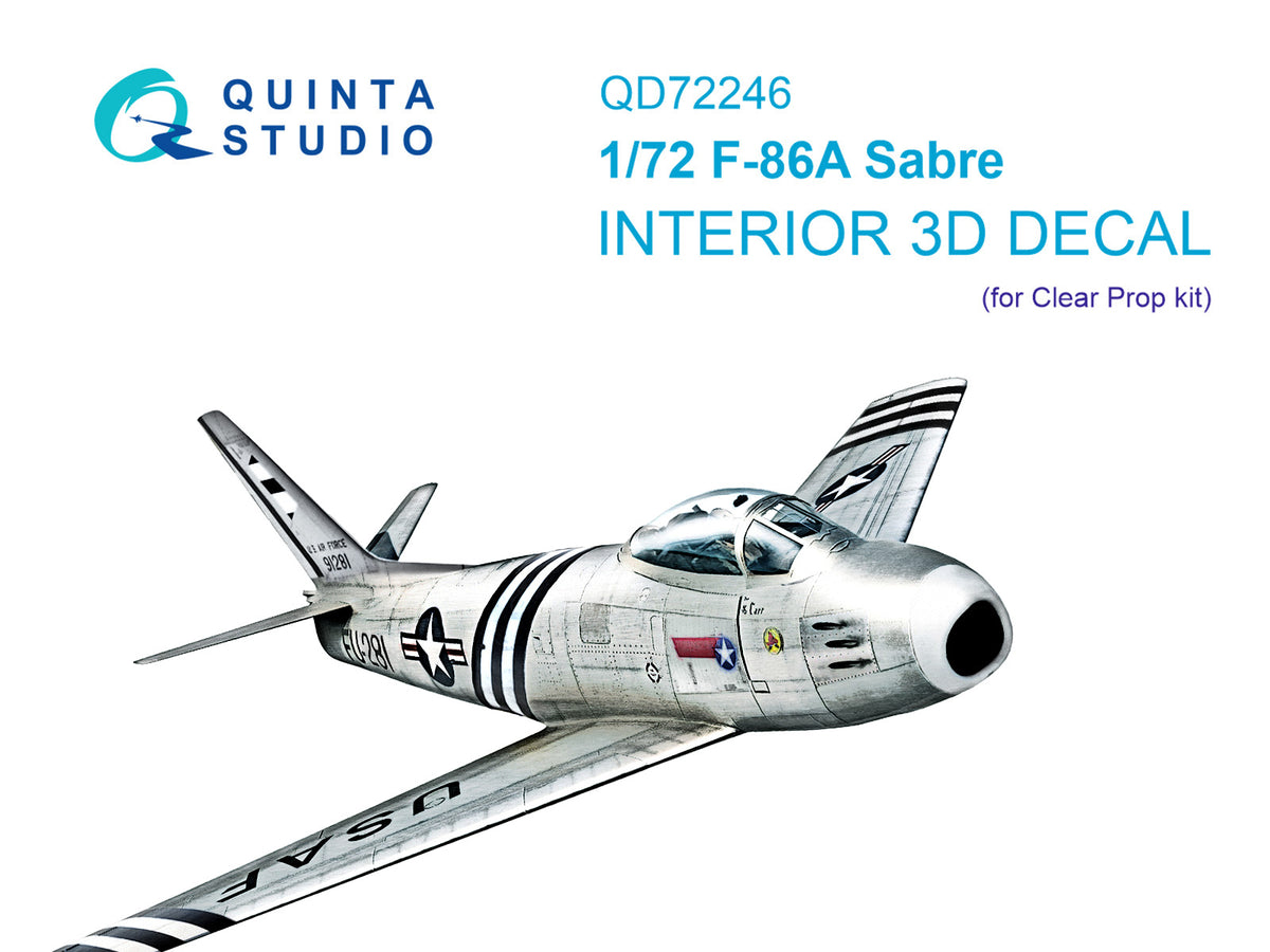 North-American F-86A Sabre 3D-Printed & coloured Interior on decal paper (designed to be used with Clear Prop Models kits)