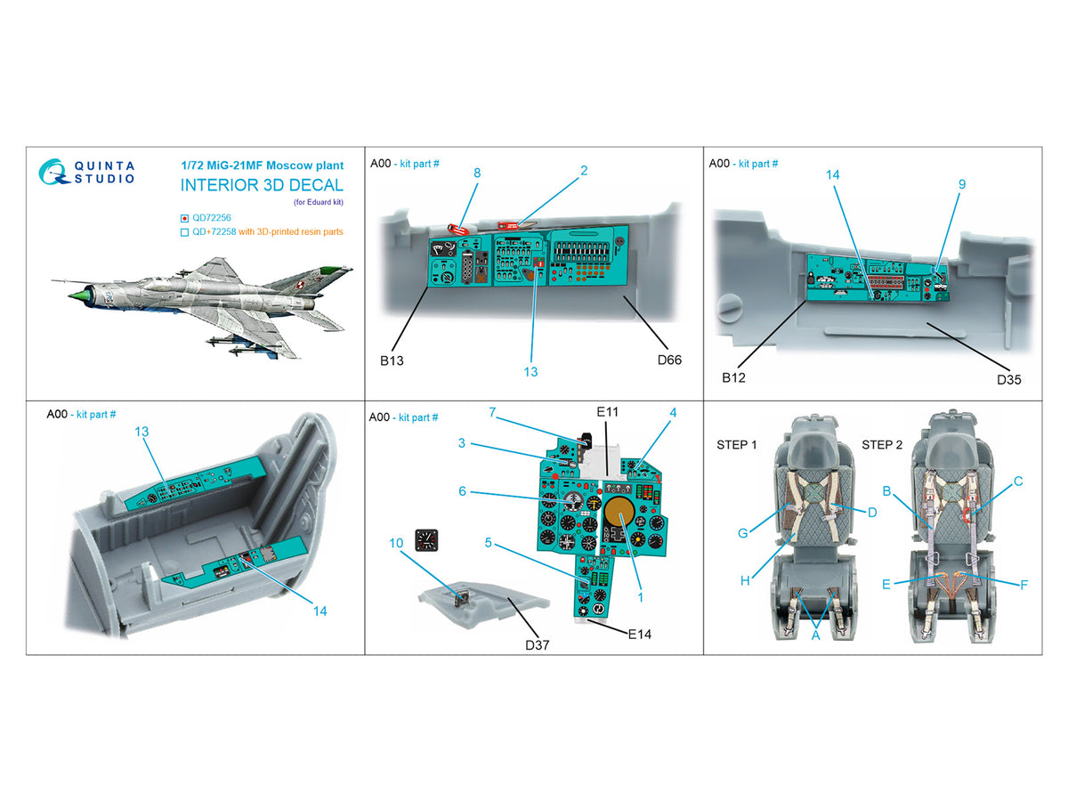 Mikoyan MiG-21MF (Moscow plant) 3D-Printed & coloured Interior on decal paper (designed to be used with Eduard kits)