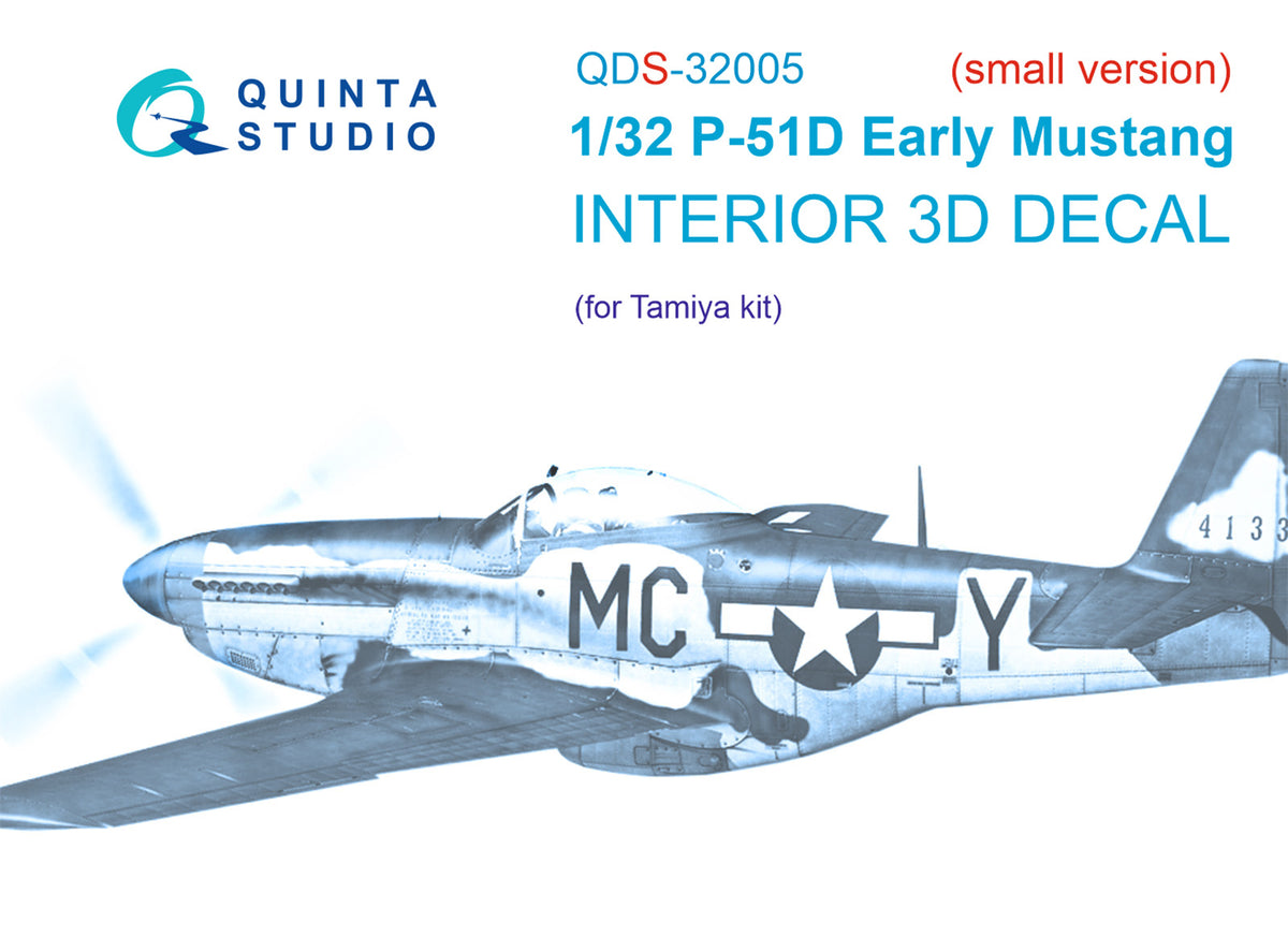 North-American P-51D Mustang (Early) 3D-Printed coloured Interior on decal paper (designed to be used with Tamiya kits) (SMALL VERSION)
