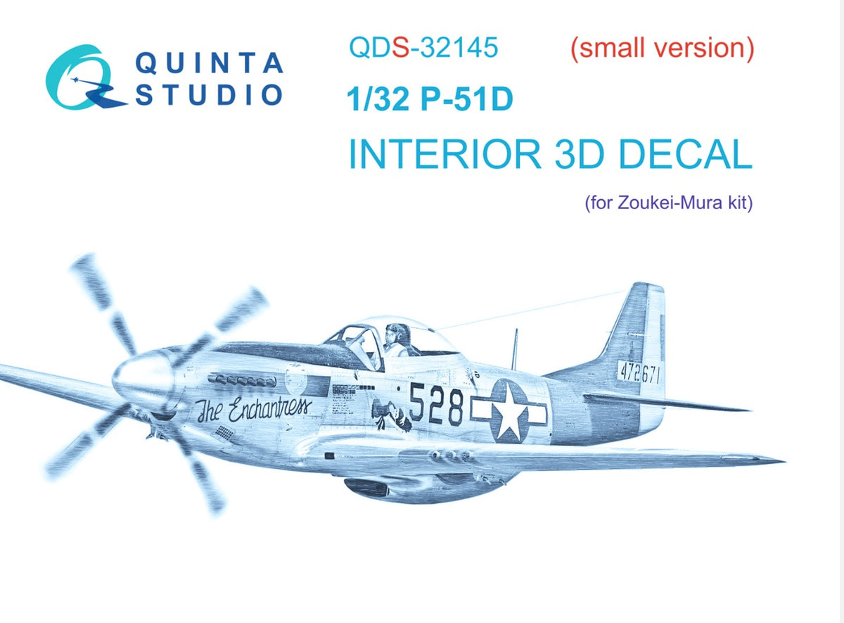 North-American P-51D Mustang 3D-Printed coloured Interior on decal paper (designed to be used with Zoukei-Mura kits) (Small version)