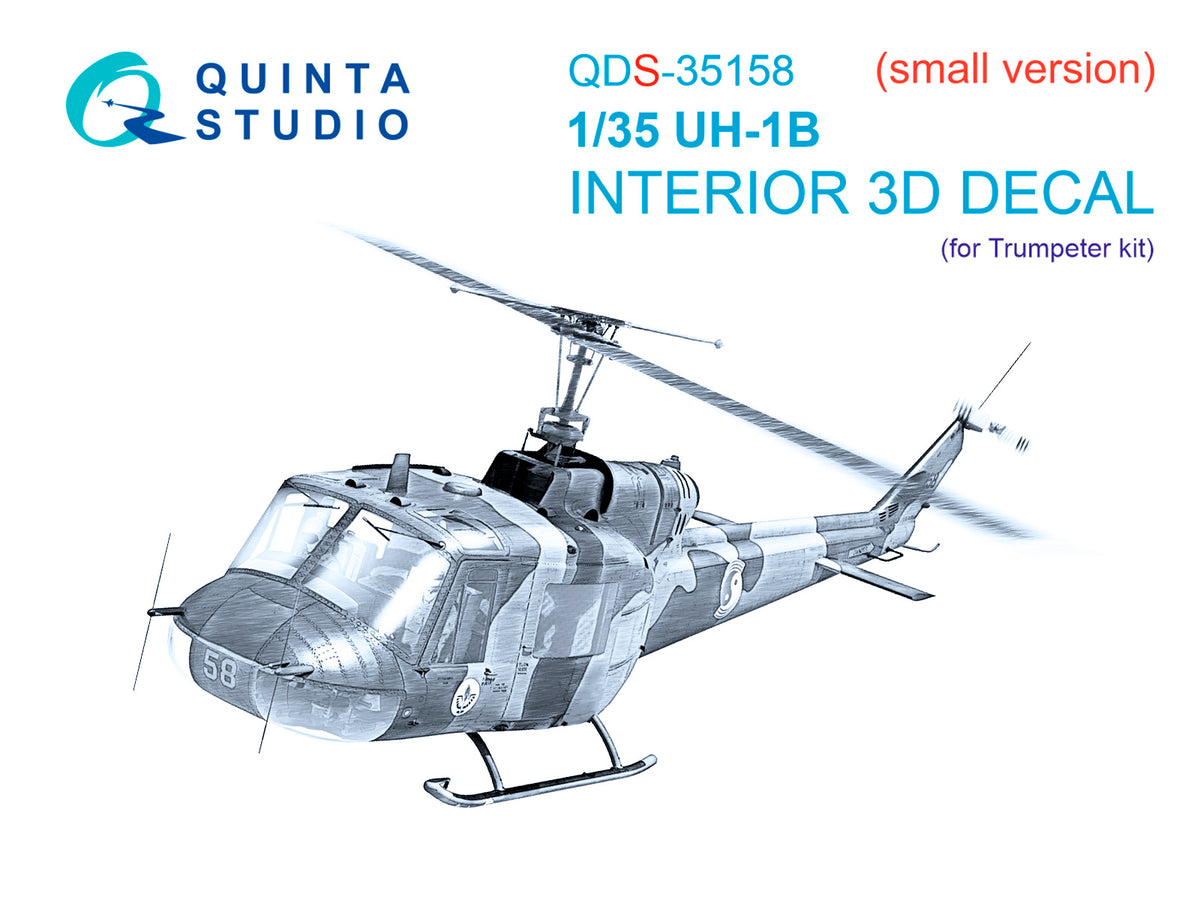 Bell UH-1B 3D-Printed & coloured Interior on decal paper (designed to be used with Trumpeter kits) (Small version)