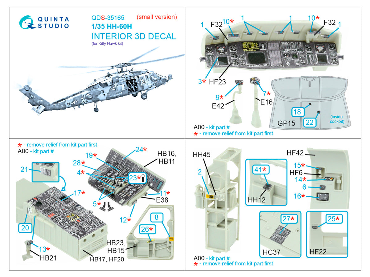 Sikorsky HH-60H Rescue Hawk 3D-Printed & coloured Interior on decal paper (designed to be used with Kitty Hawk Models kits) (Small version)