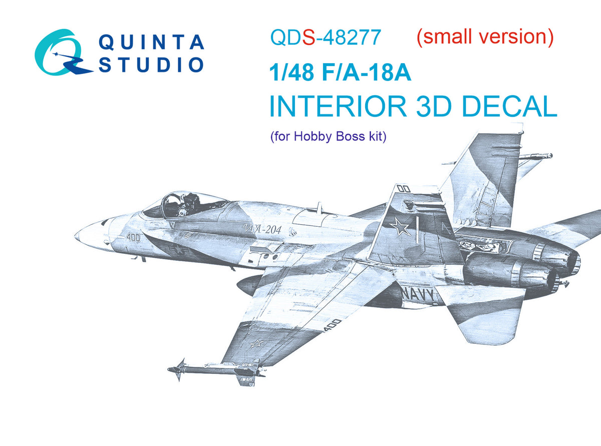 McDonnell-Douglas F/A-18A 3D-Printed coloured Interior on decal paper (designed to be used with Hobby Boss kits) (SMALL VERSION)