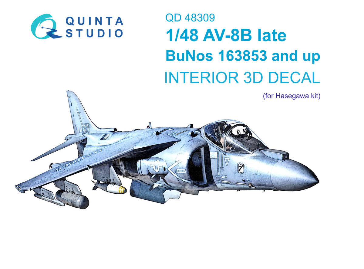 McDonnell-Douglas AV-8B Harrier Late 3D-Printed coloured Interior on decal paper (designed to be used with Hasegawa kits) (SMALL VERSION)