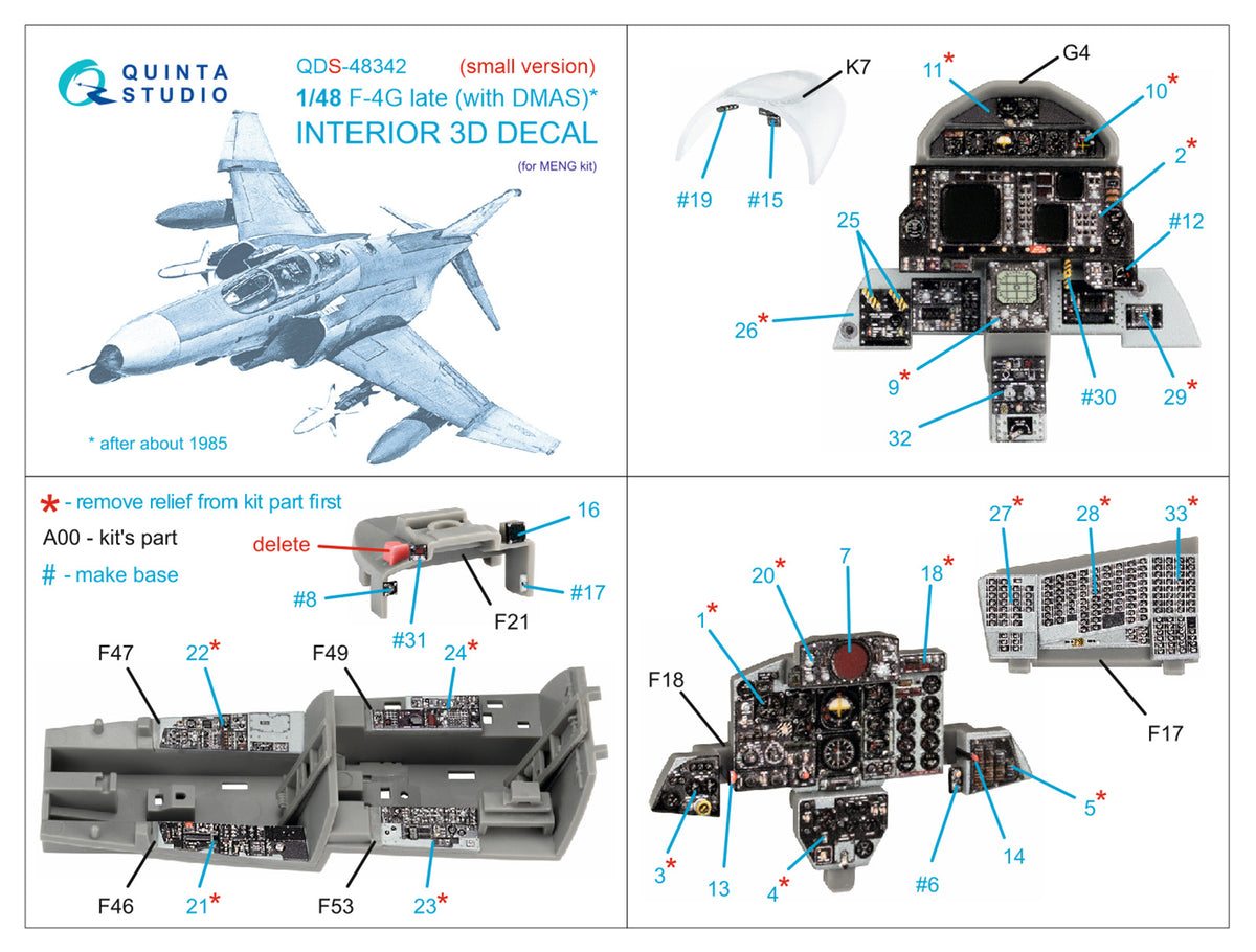 McDonnell F-4G Phantom late 3D-Printed coloured Interior on decal paper (designed to be used with Meng Models kits) (SMALL VERSION)