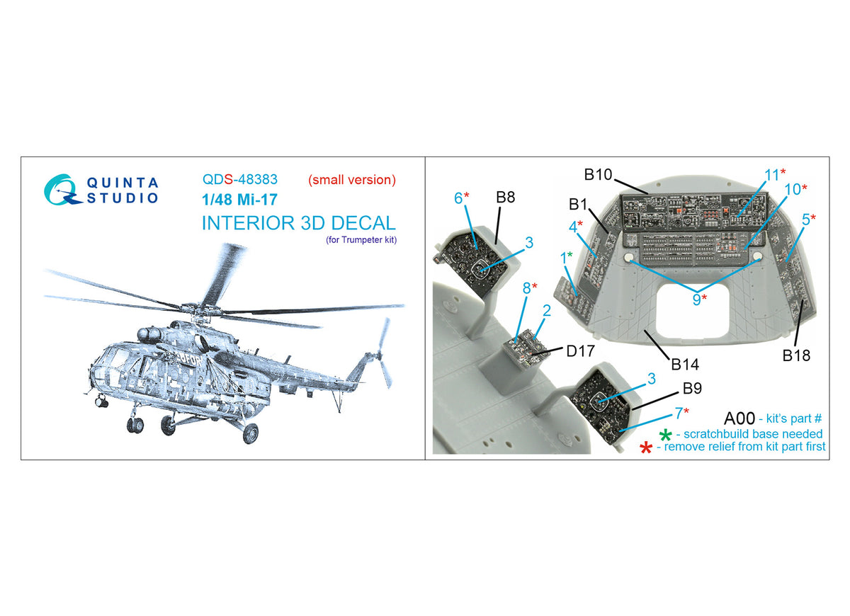 Mil Mi-17 3D-Printed coloured Interior on decal paper (designed to be used with Trumpeter kits) (SMALL VERSION)