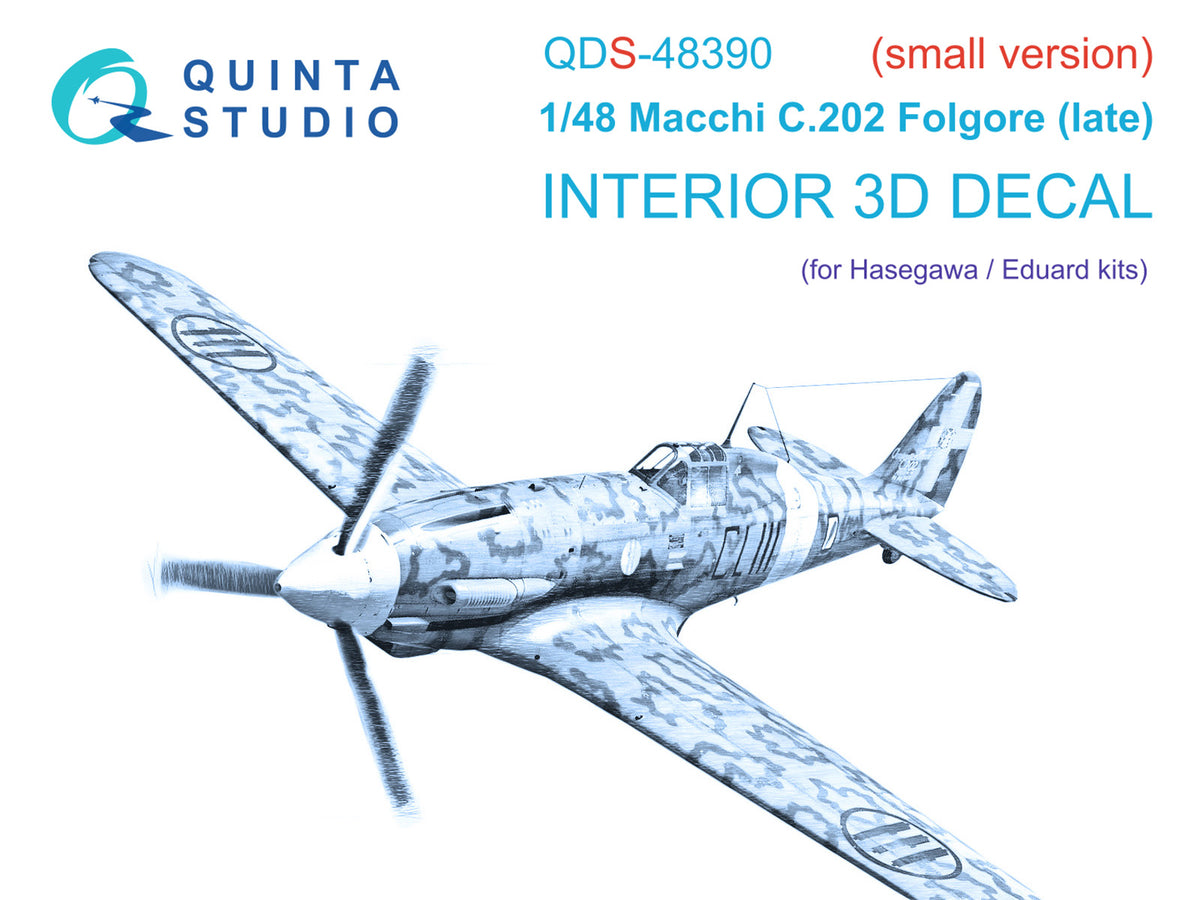 Macchi C.202 Folgore Late 3D-Printed coloured Interior on decal paper (designed to be used with Eduard and Hasegawa kits) (Small version)