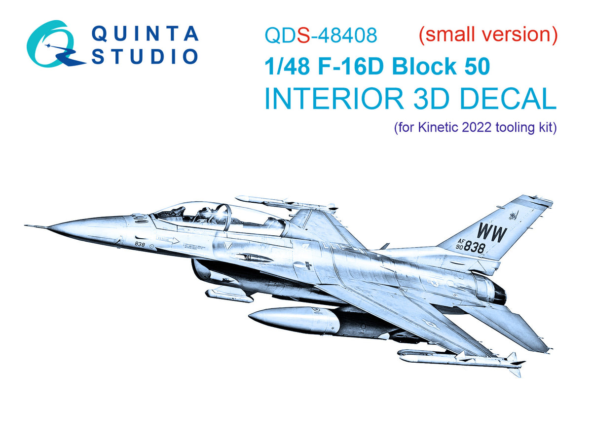 Lockheed-Martin F-16D block 50 3D-Printed coloured Interior on decal paper (designed to be used with Kinetic Model (Kinetic 2022 tooled kits) (SMALL VERSION)
