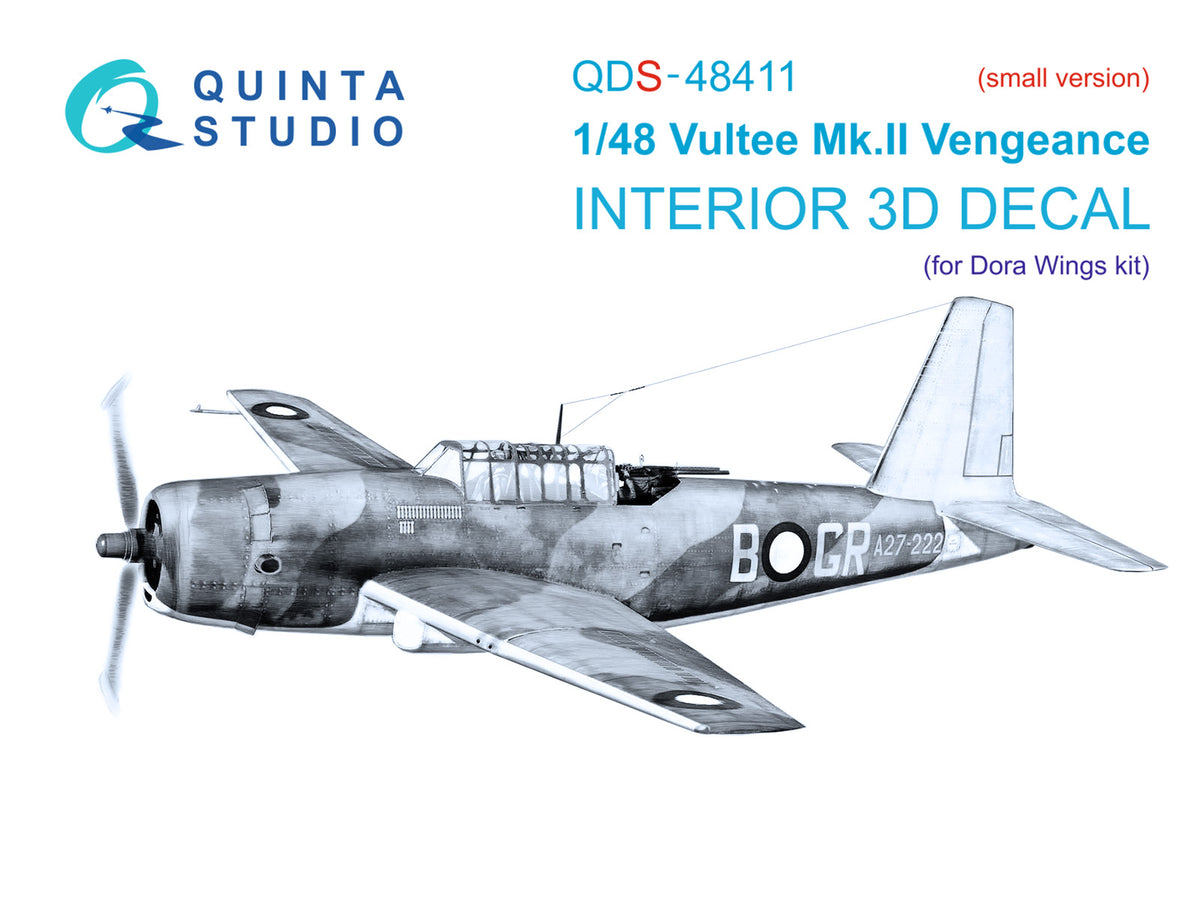 Vultee Mk.II Vengeance 3D-Printed & coloured Interior on decal paper (designed to be used with Dora Wings kits) (Small version)