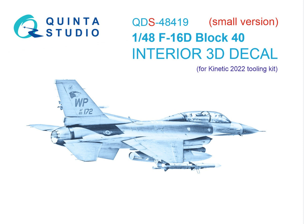 Lockheed-Martin F-16D block 40 3D-Printed coloured Interior on decal paper (designed to be used with Kinetic Model K48105 2022 tool kits) (Small version)